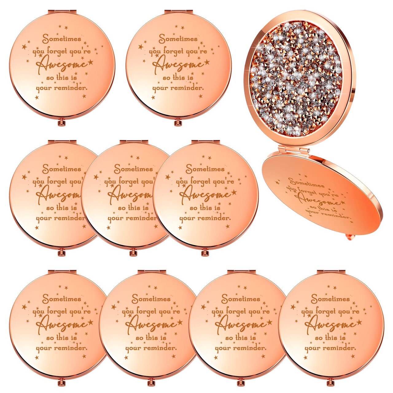 10 Pcs Inspirational Compact Mirror Bulk You're Awesome Reminder Appreciation Gifts for Women Employee Coworker Friends Sisterhood Mothers Day Party Favors Pocket Mirrors (Rose Gold)